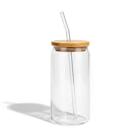 16oz LIBBY GLASS WITH BAMBOO LID & GLASS STRAW - CLEAR
