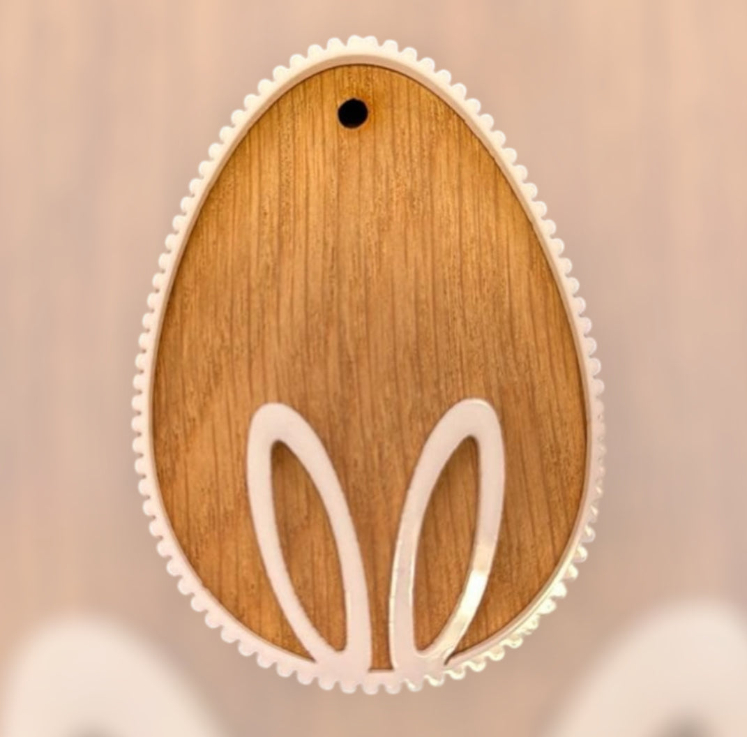 OAK VENEER AND ACRYLIC BUNNY EARS EGG