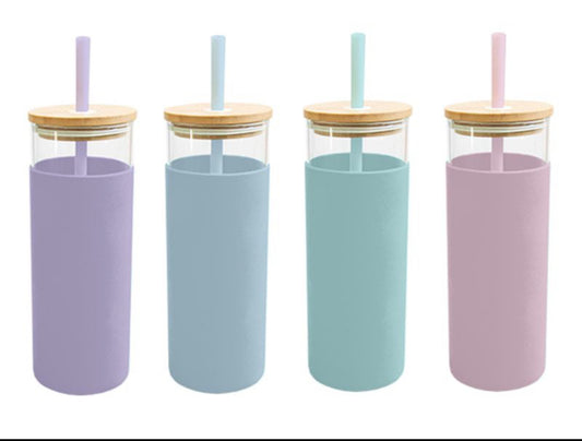 Pastel glass bottle with straw 500ml