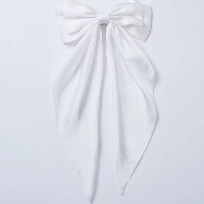 WHITE SATIN WATERFALL HAIR BOW