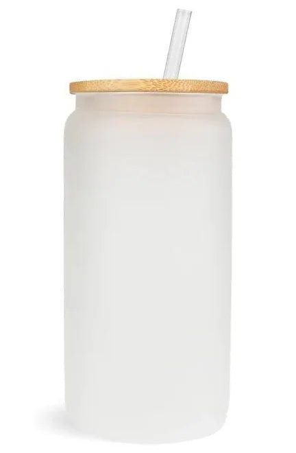16oz LIBBY GLASS WITH BAMBOO LID & GLASS STRAW - FROSTED
