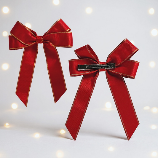 RED HAIR BOW WITH GOLD TRIM