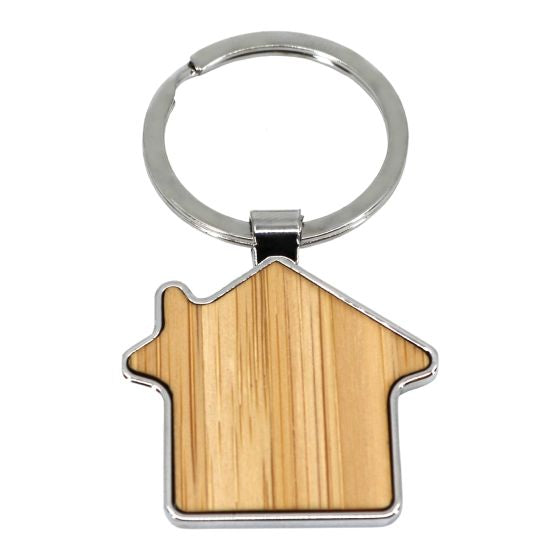 HOUSE SHAPED BAMBOO AND METAL KEYRING