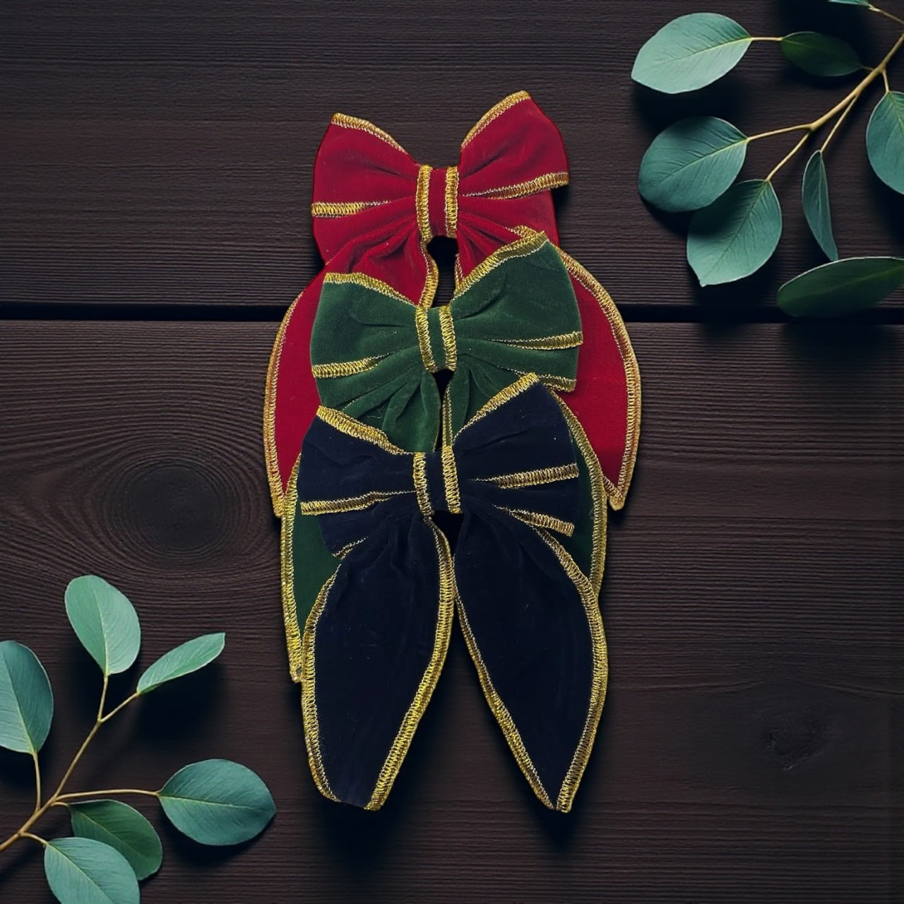 GOLD EDGING VELVET HAIRBOW