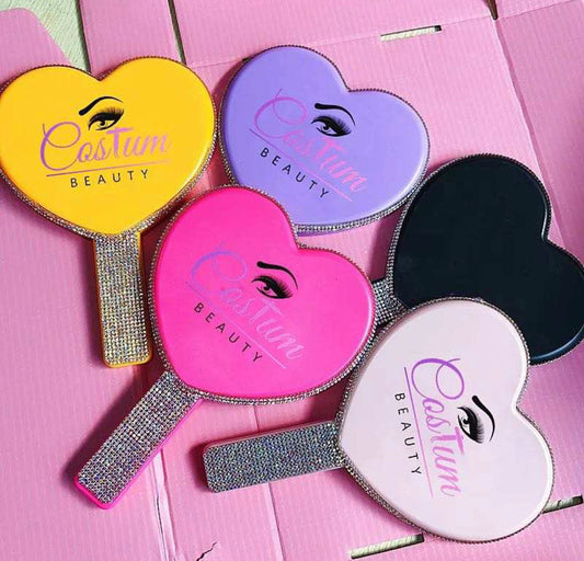 Diamanté heart mirror