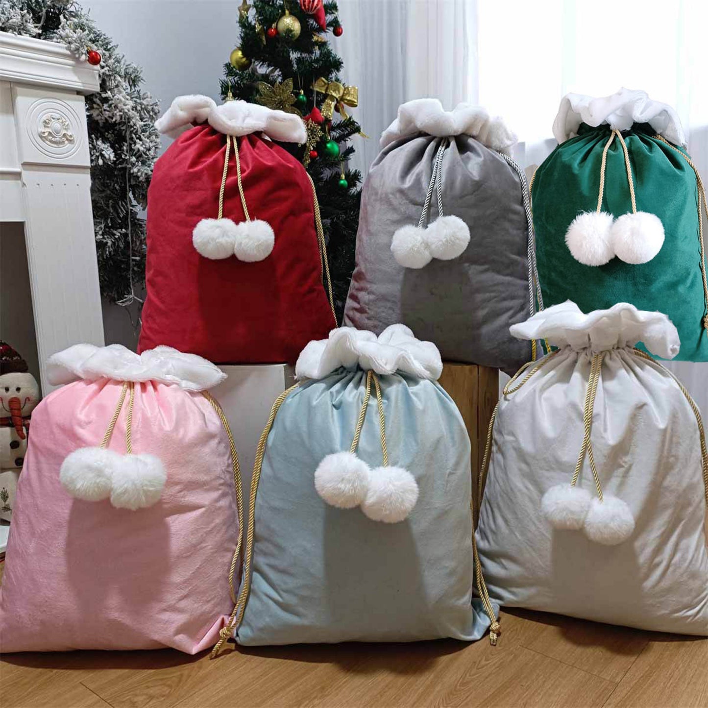 PRE ORDER LUXURY VELVET / FAUX FUR POM POM SACKS