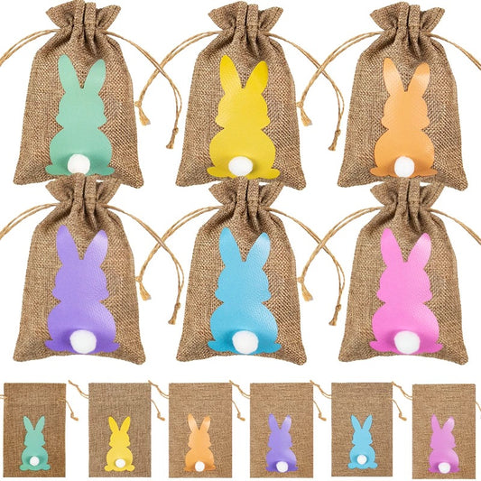 Easter Bunny Burlap Gift Bags with Drawstring
