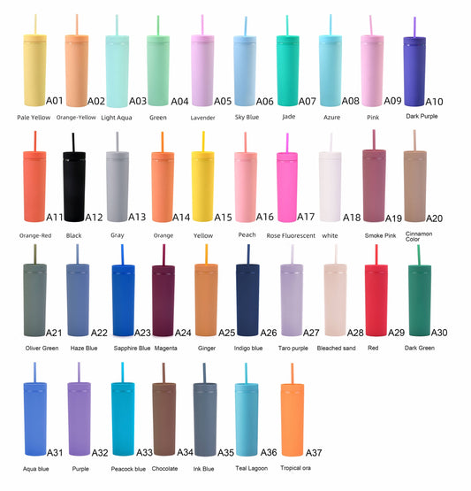 SKINNY PLASTIC TUMBLER  DOUBLE WALL WITH STRAW - 16oz