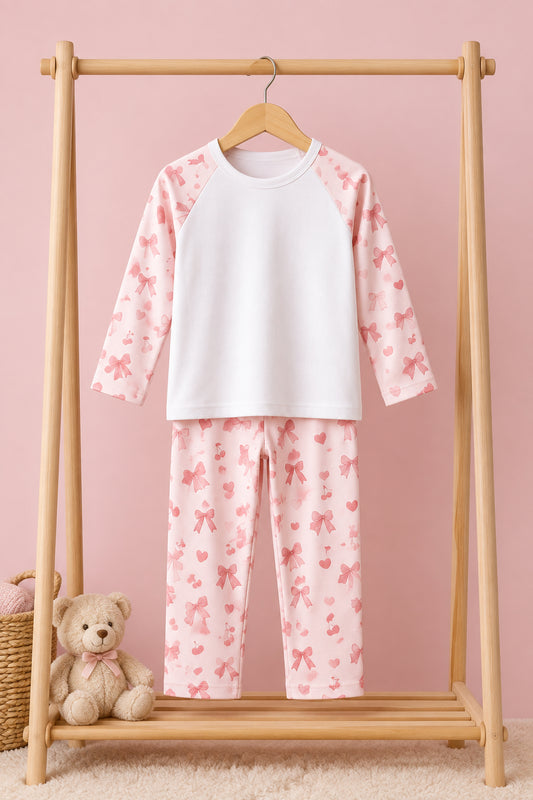 Childrens Pink Bow Print Pyjamas