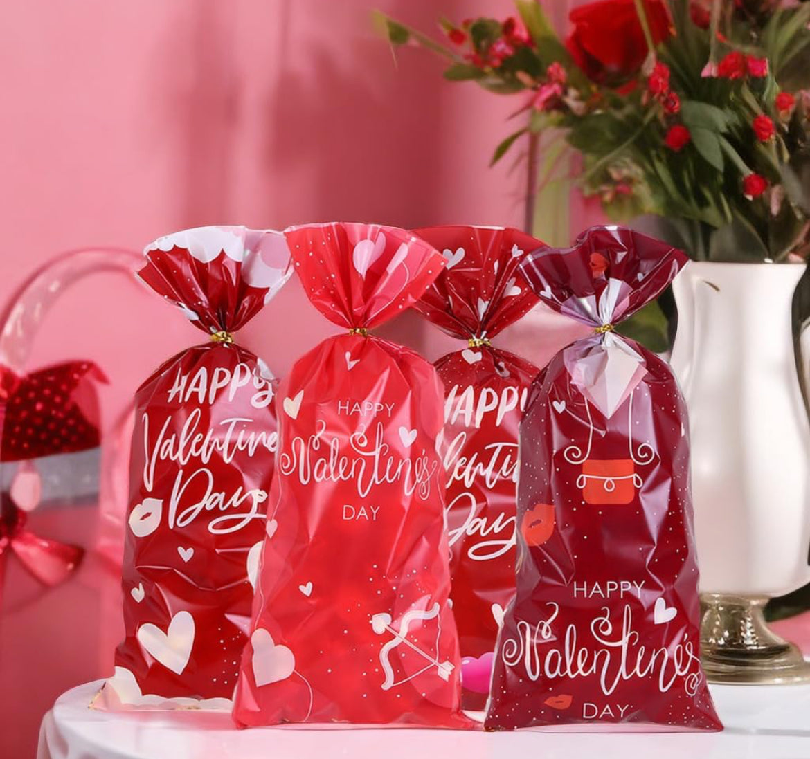 VALENTINES CELLOPHANE BAGS PACKS OF 10