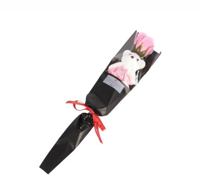 Valentines 40cm pink rose with white bear