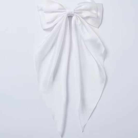 WHITE SATIN WATERFALL HAIR BOW