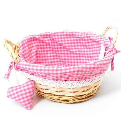 ROUND GINGHAM CLOTH LINED BASKET 23cm