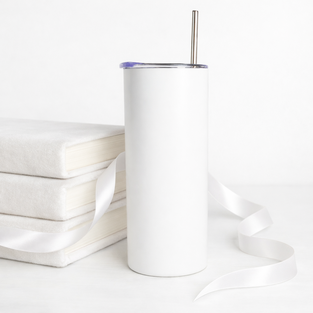 20oz SKINNY SUBLIMATION TUMBLER FLAT BOTTOM - PLASTIC STRAW