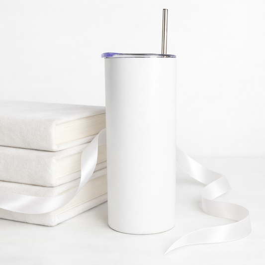 20oz SKINNY SUBLIMATION TUMBLER FLAT BOTTOM - PLASTIC STRAW