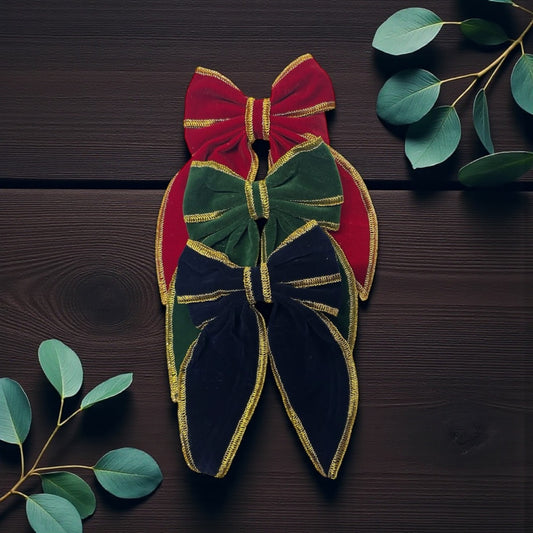 GOLD EDGING VELVET HAIRBOW