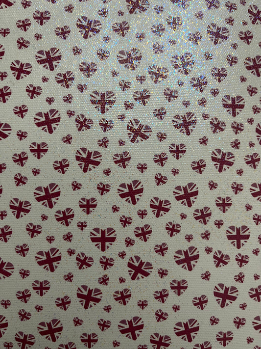 GLITTER PINK UNION JACK FAUX LEATHER SHEET