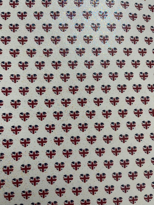 FAUX LEATHER GLITTER HEART UNION JACK SHEET