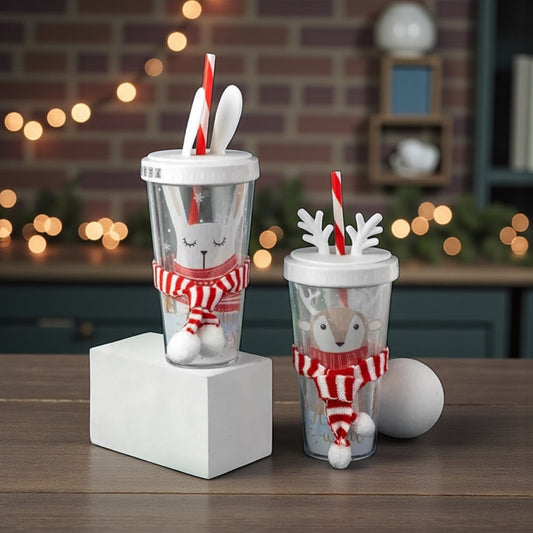 DOUBLE WALLED RABBIT & REINDEER SCARF TUMBLER CUP