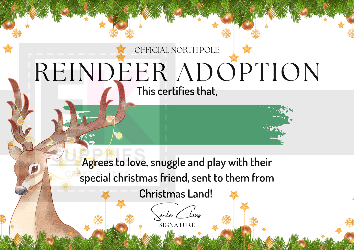 DIGITAL DOWNLOAD - REINDEER ADOPTION CERTIFICATE