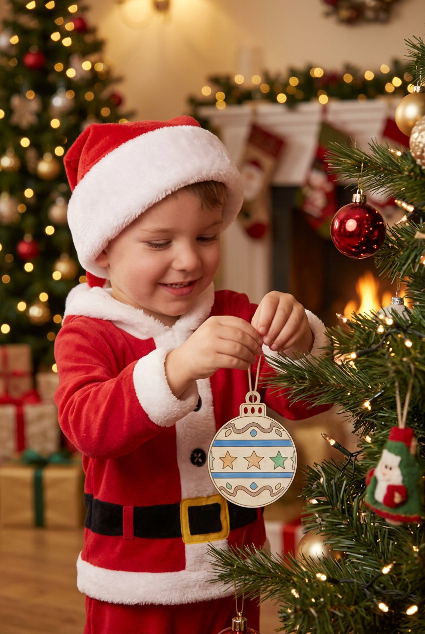 Christmas wood bauble pack of 10