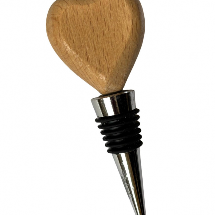 Heart Shaped Wine Bottle Stopper in Varnished Beech Wood