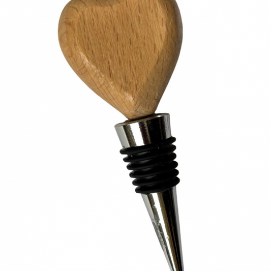 Heart Shaped Wine Bottle Stopper in Varnished Beech Wood